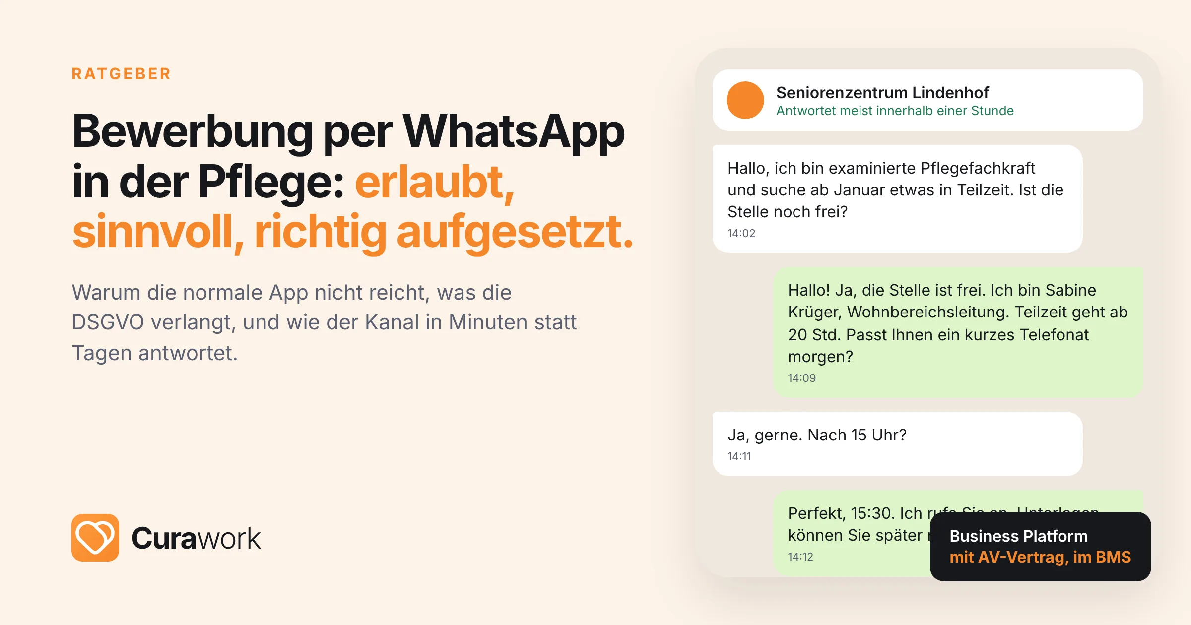 Bewerbung per WhatsApp in der Pflege: niedrige Hürde, Antwort in Minuten, DSGVO-konform über die WhatsApp Business Platform